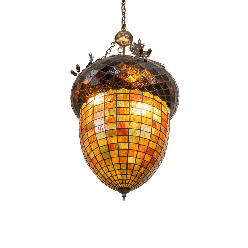 22" Wide Acorn &amp; Oak Leaf Inverted Pendant