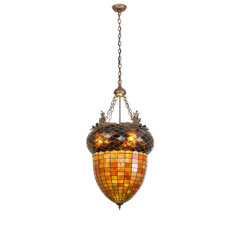 22" Wide Acorn &amp; Oak Leaf Inverted Pendant