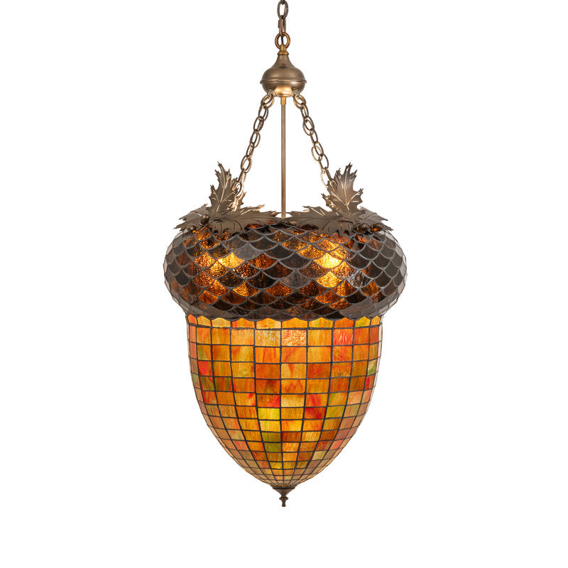 22" Wide Acorn &amp; Oak Leaf Inverted Pendant