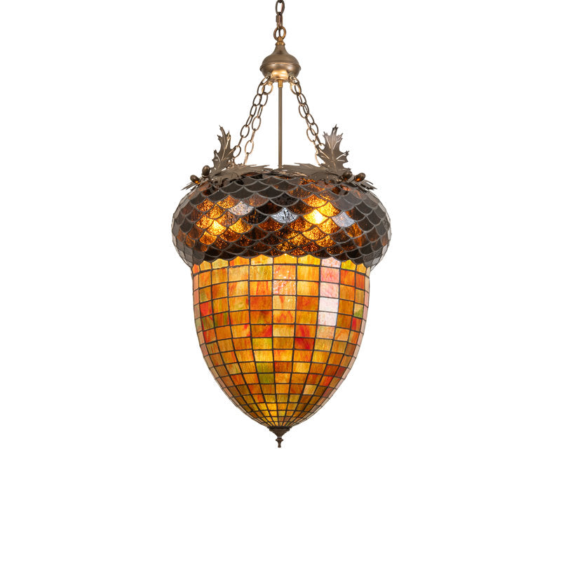 22" Wide Acorn &amp; Oak Leaf Inverted Pendant