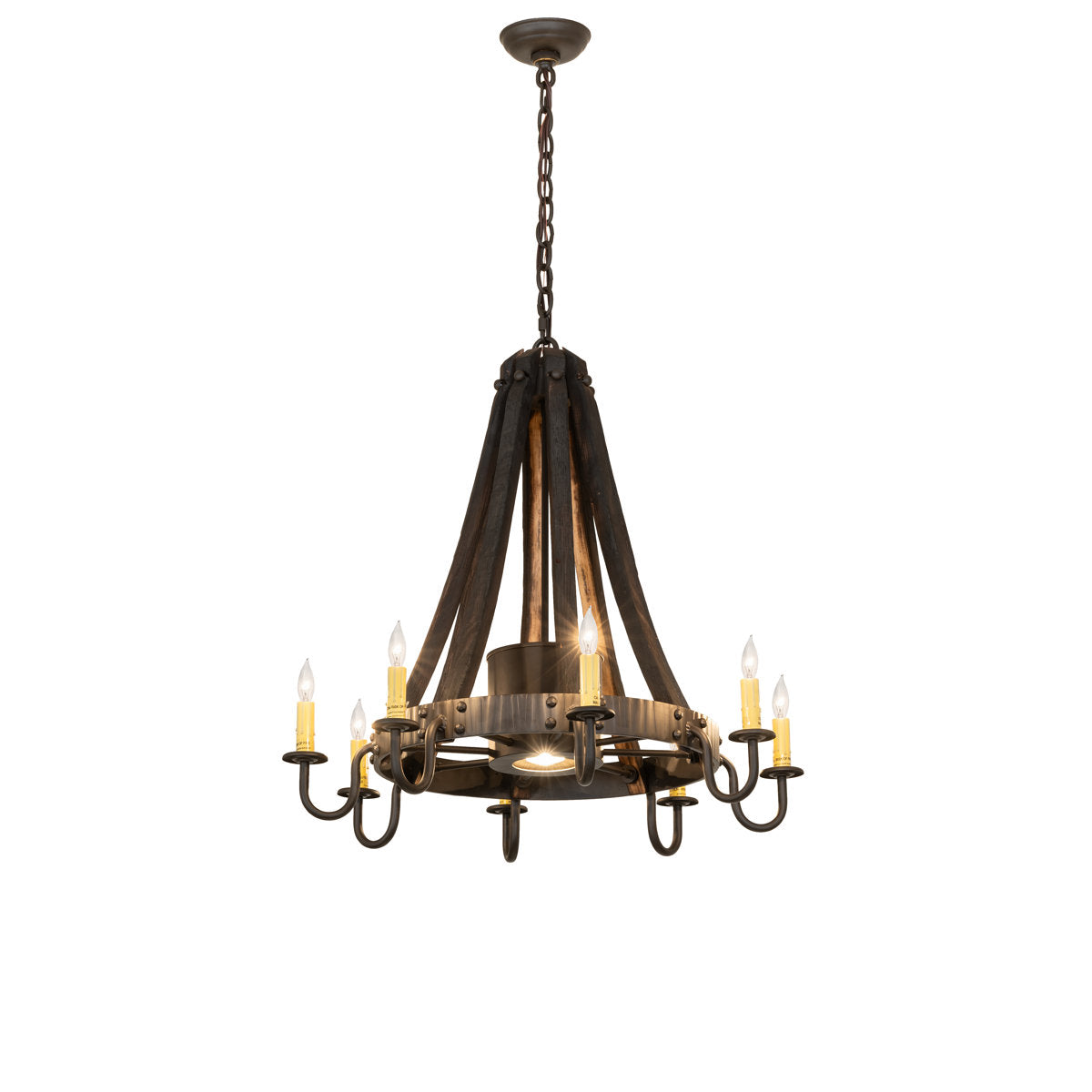 27" Wide Barrel Stave Madera 8 Light Chandelier