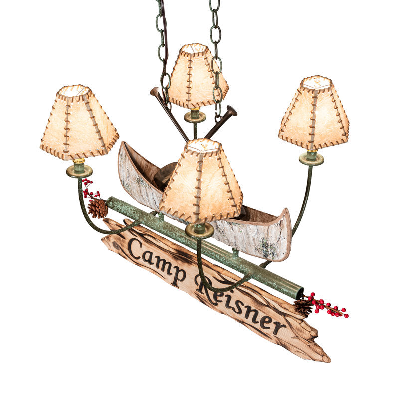 35" Long Personalized Canoe 4 Light Chandelier