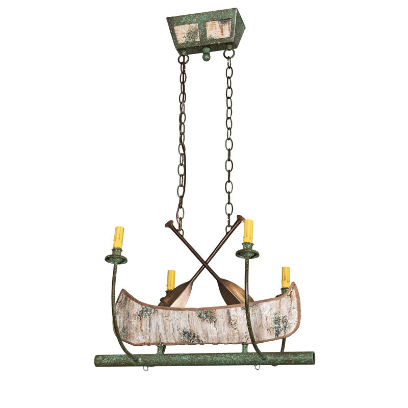 35" Long Personalized Canoe 4 Light Chandelier