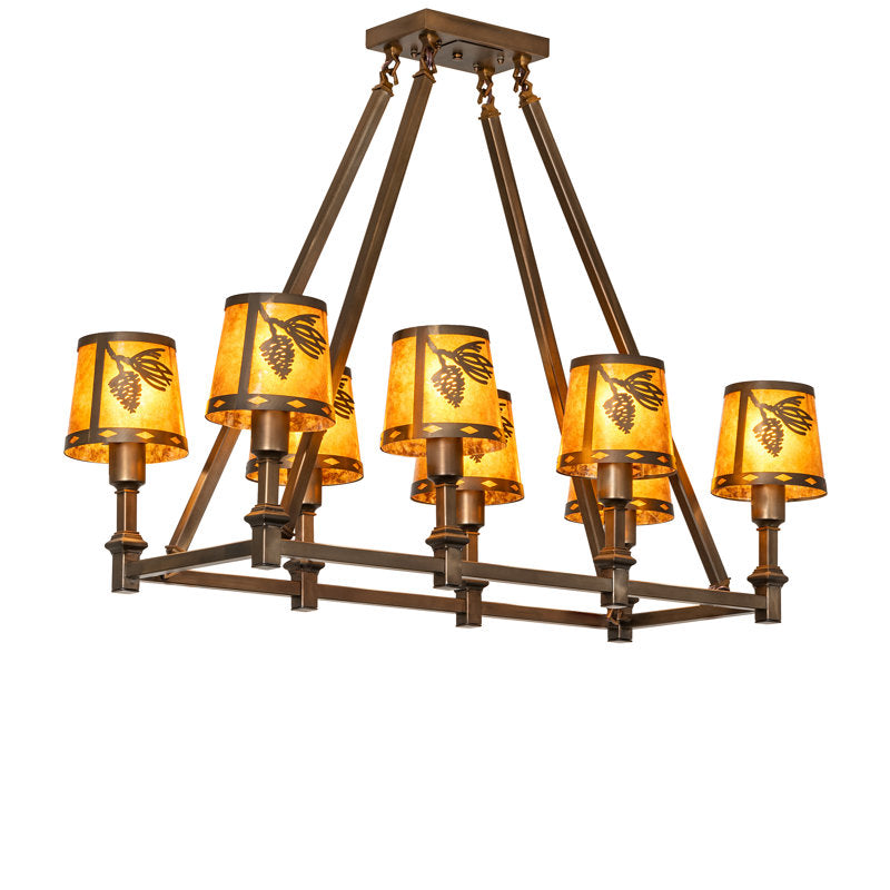 38" Long Balsam Pine 8 Light Oblong Chandelier