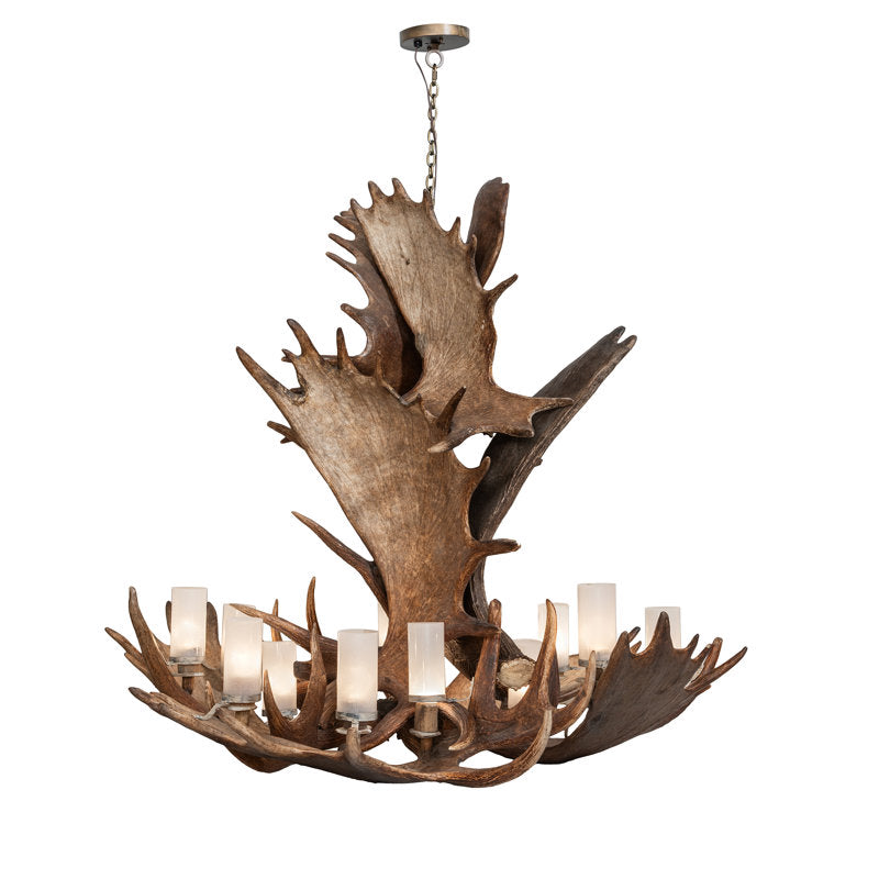 64" Wide Antlers Moose 12 Light Chandelier