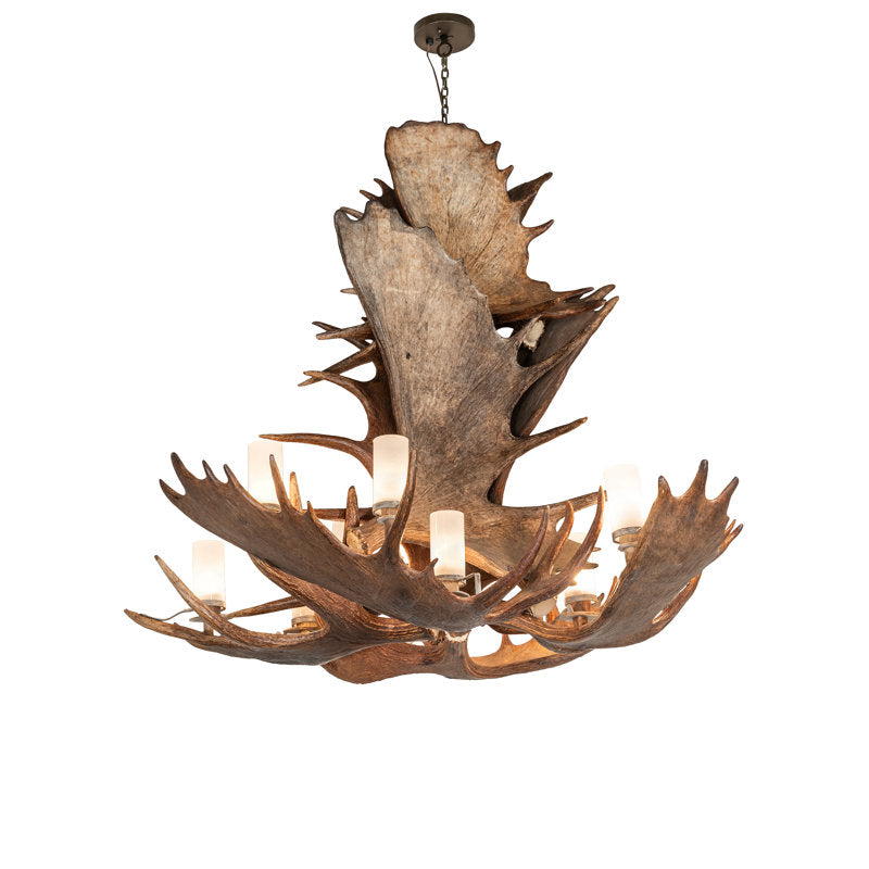 64" Wide Antlers Moose 12 Light Chandelier