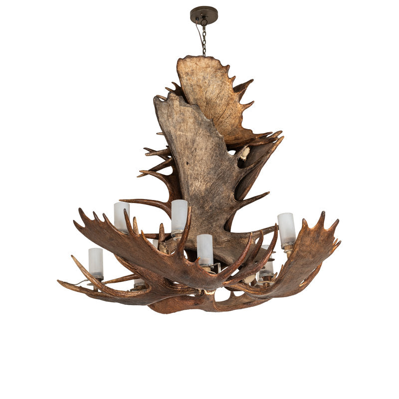 64" Wide Antlers Moose 12 Light Chandelier