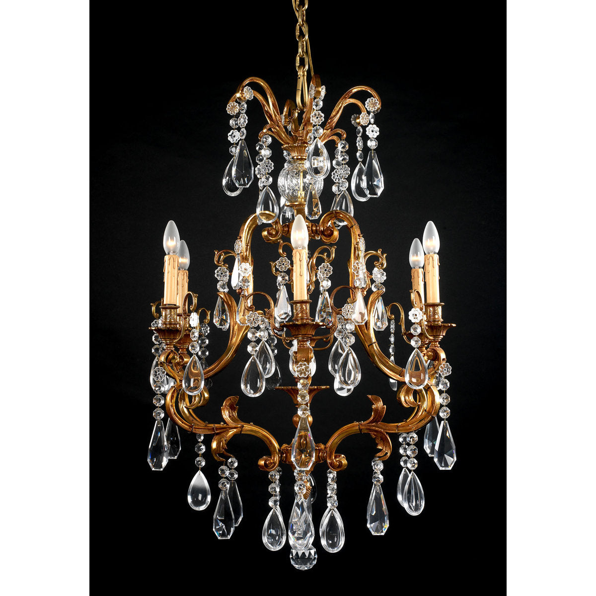 6 - Light Candle Style Empire Chandelier with Wrought Iron Accents