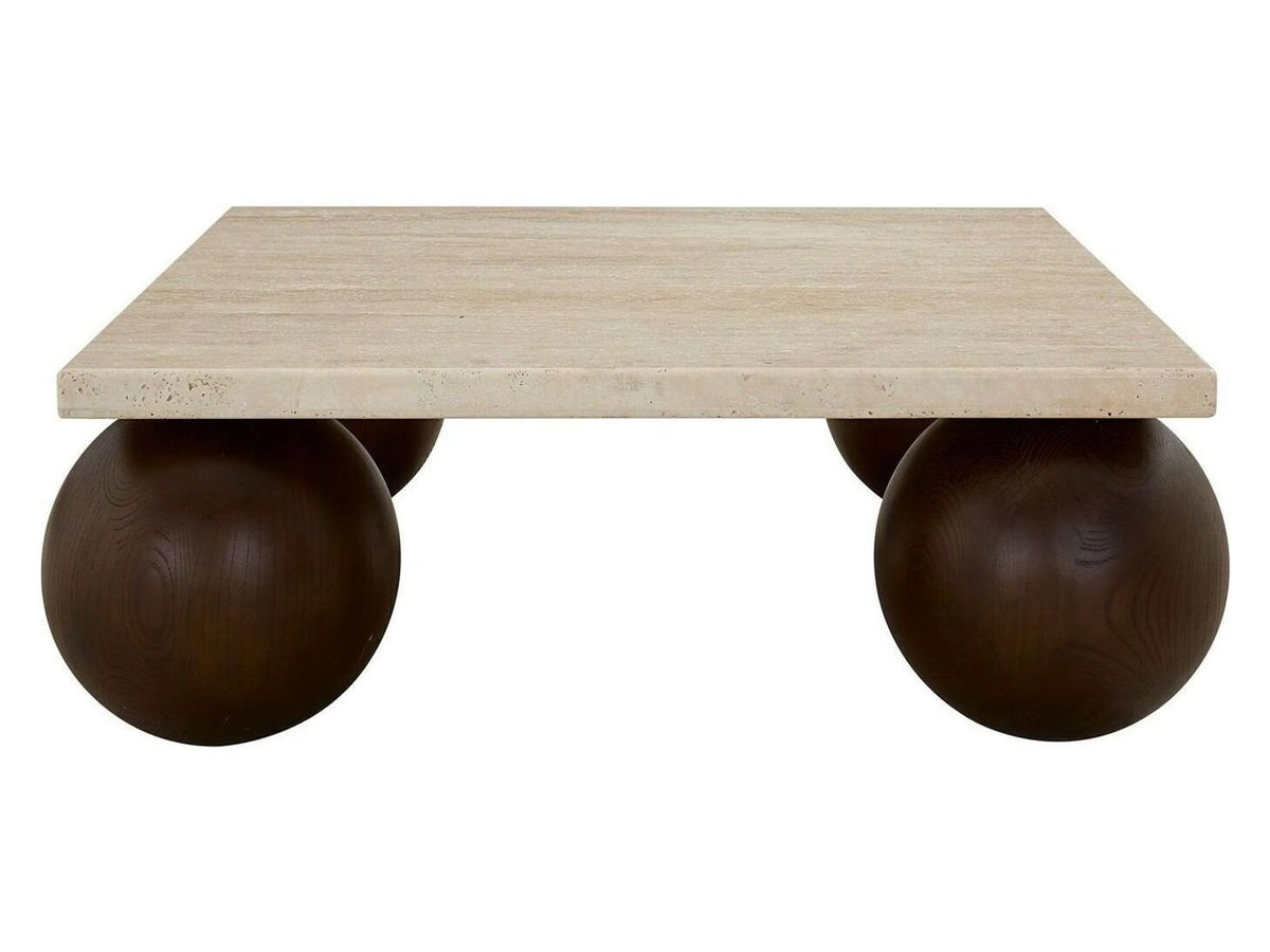 Atlas Square Coffee Table Warm Travertine Solid Oak Wood Dark Cinder