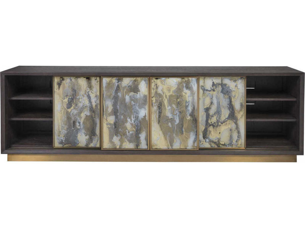 Home Verbatim 100-Inch Sliding Door Hardwood Media Console in Brown Ceruse