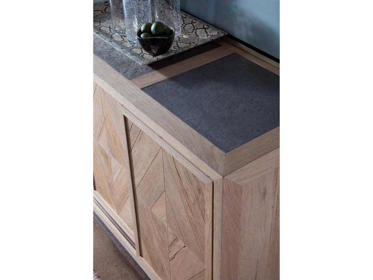Home Verite 68-Inch Media Console in Light Oak and Antiqued Gun Metal