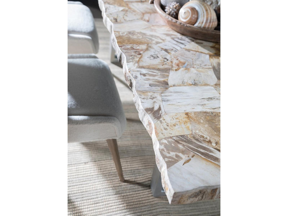 Home Mar Monte Caldera Rectangular Dining Table in Silver with Petrified Wood Top