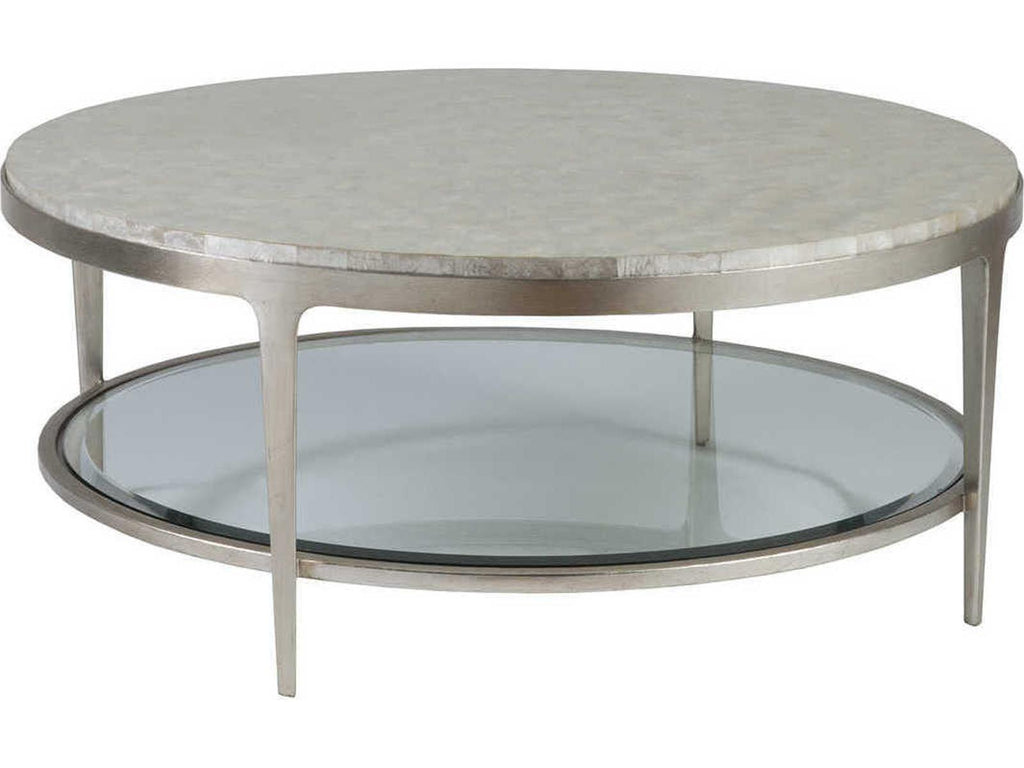 Home Gravitas Round Coffee Table with Capiz Shell Top and Champagne Foil