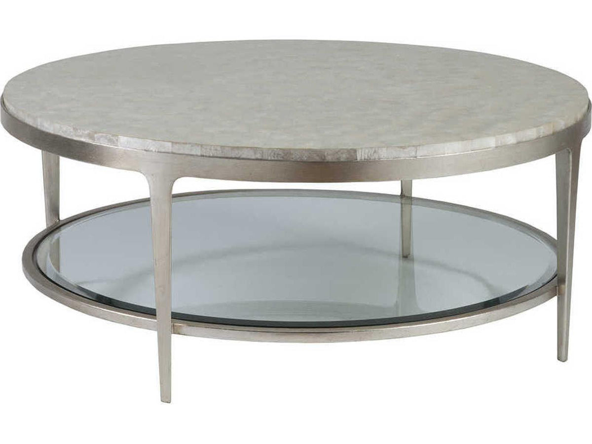 Home Gravitas Round Coffee Table with Capiz Shell Top and Champagne Foil