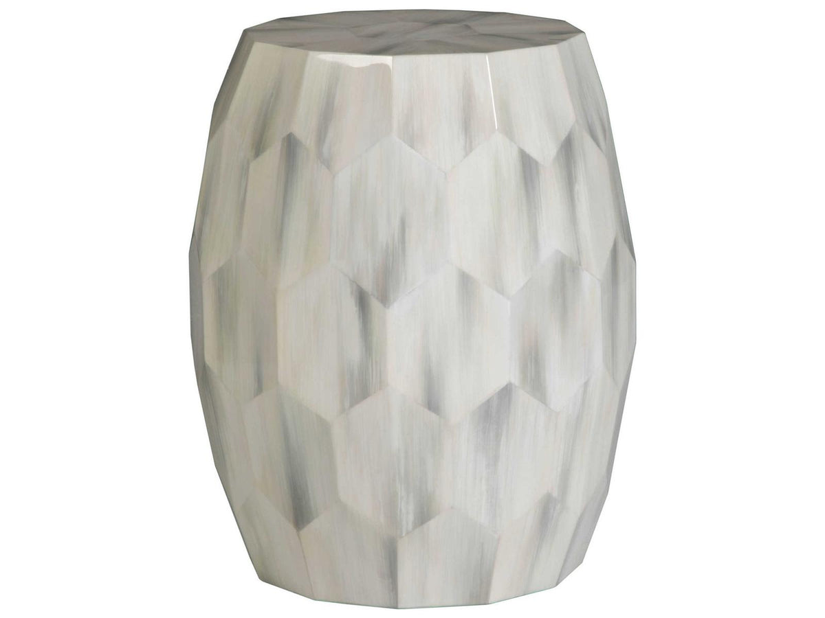 Home Signature Designs Bello Faceted Drum End Table in White Gray Faux Horn