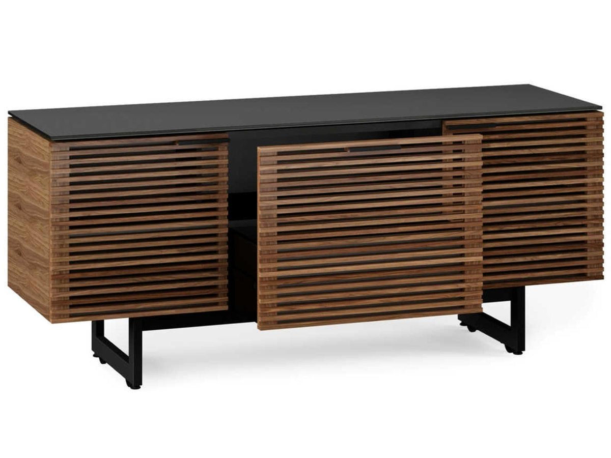 Corridor 65-Inch Media Console in Natural Walnut with Louvered Doors