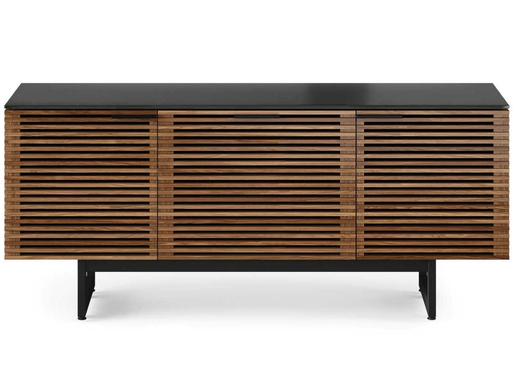 Corridor 65-Inch Media Console in Natural Walnut with Louvered Doors