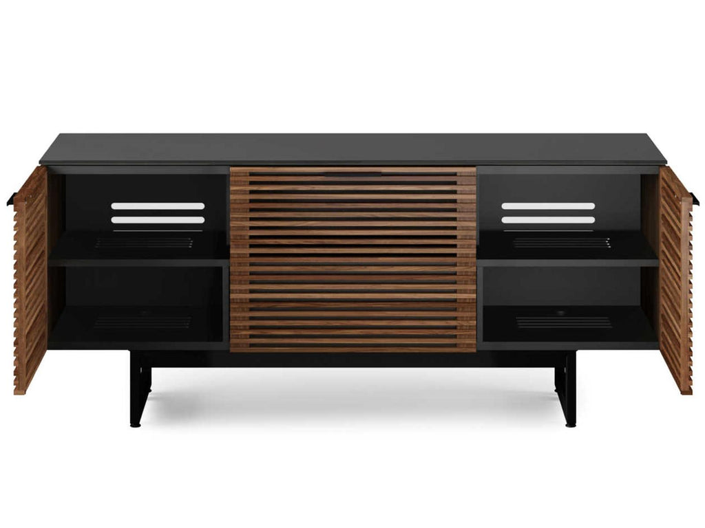 Corridor 65-Inch Media Console in Natural Walnut with Louvered Doors