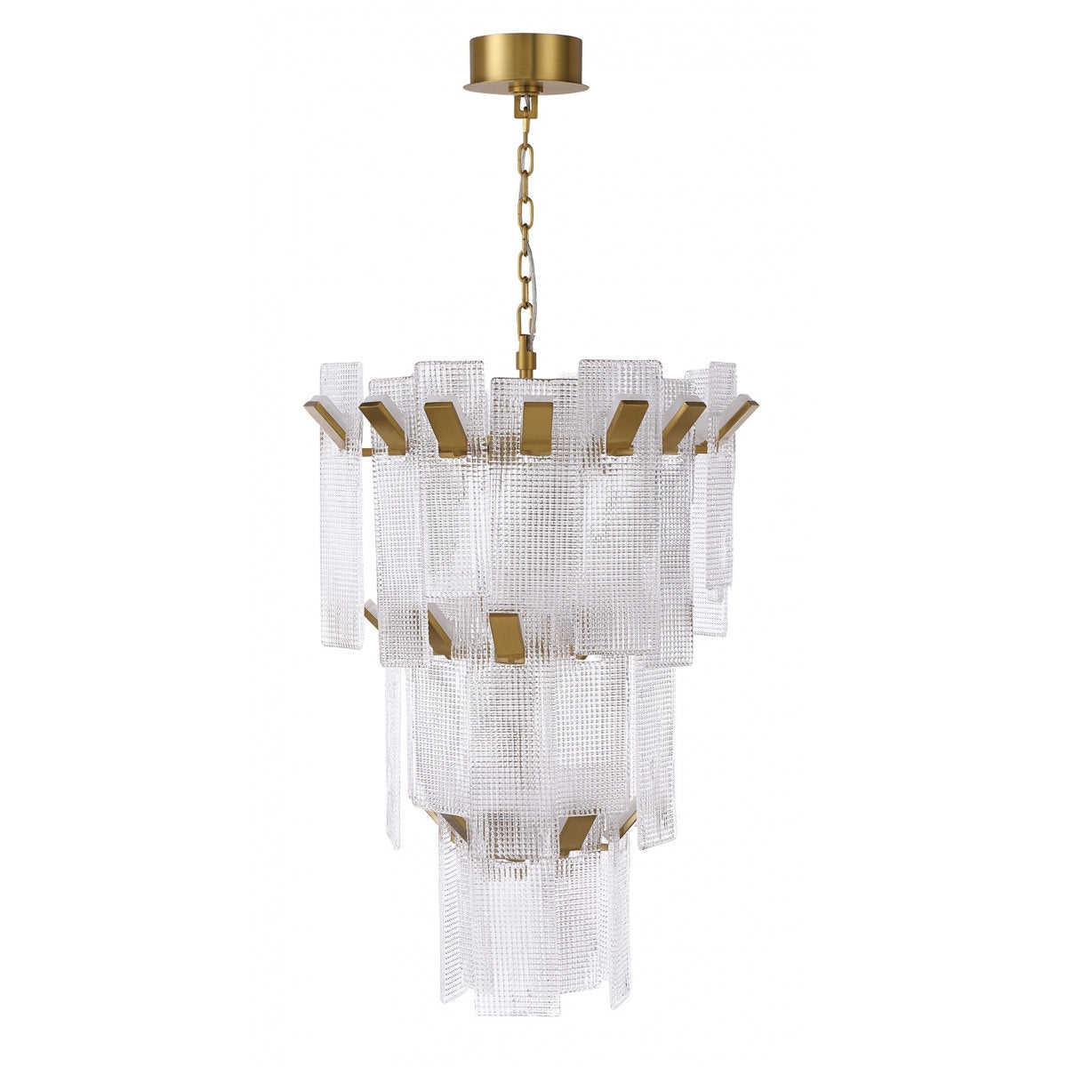 Belmont 27"w 3-tier Pendant In Aged Golden Brass/textured Glass