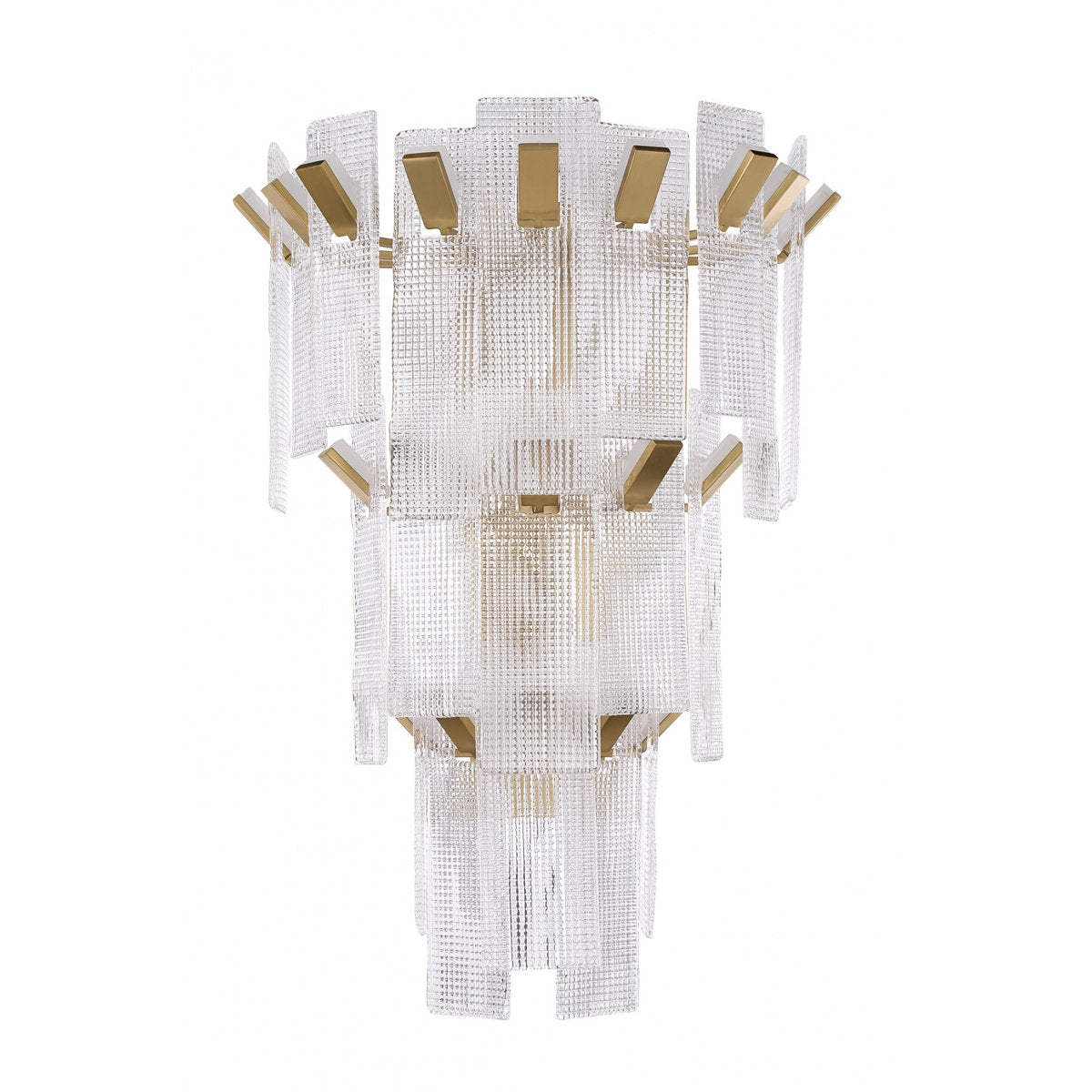 Belmont 3-tier 36"h Wall Sconce In Aged Golden Brass/textured Glass