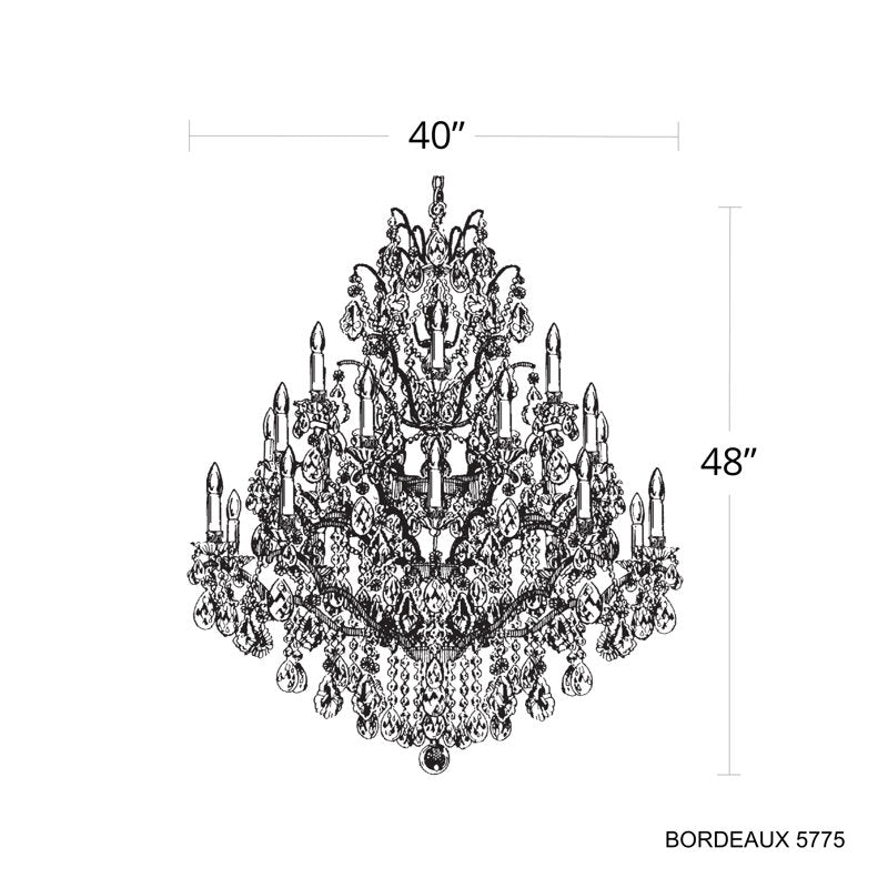 Bordeaux 25 Light 40in x 48in Three-Tier Chandelier in Heirloom Gold with Clear Heritage Handcut Crystals