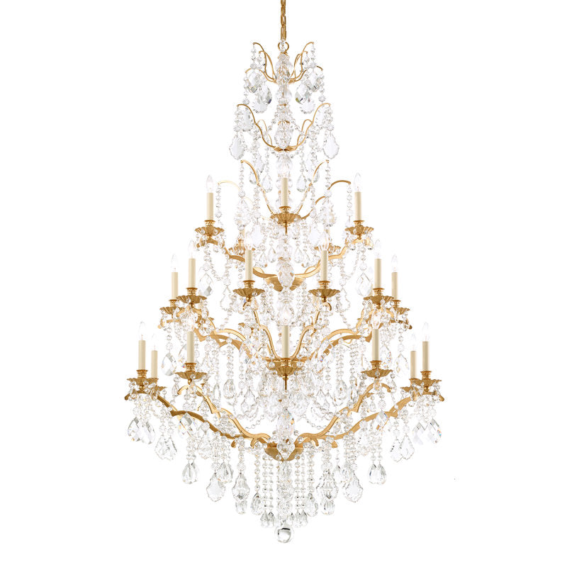 Bordeaux 25 Light 40in x 64.5in Four-Tier Chandelier in Etruscan Gold with Clear Heritage Handcut Crystals