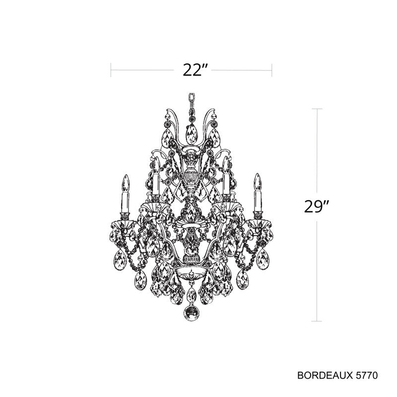 Bordeaux 6 Light 22in x 29in Chandelier in French Gold with Clear Heritage Handcut Crystals