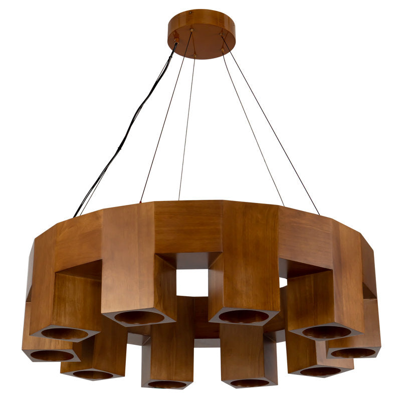 Bosco 35-in Solid Wood Dimmable LED Chandelier with Natural Oak Finish