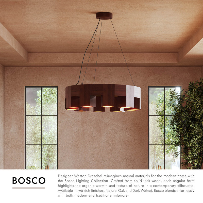Bosco 35-in Solid Wood Dimmable LED Chandelier with Natural Oak Finish