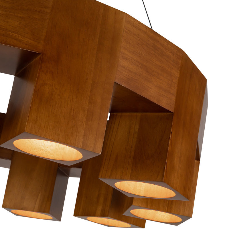 Bosco 35-in Solid Wood Dimmable LED Chandelier with Natural Oak Finish
