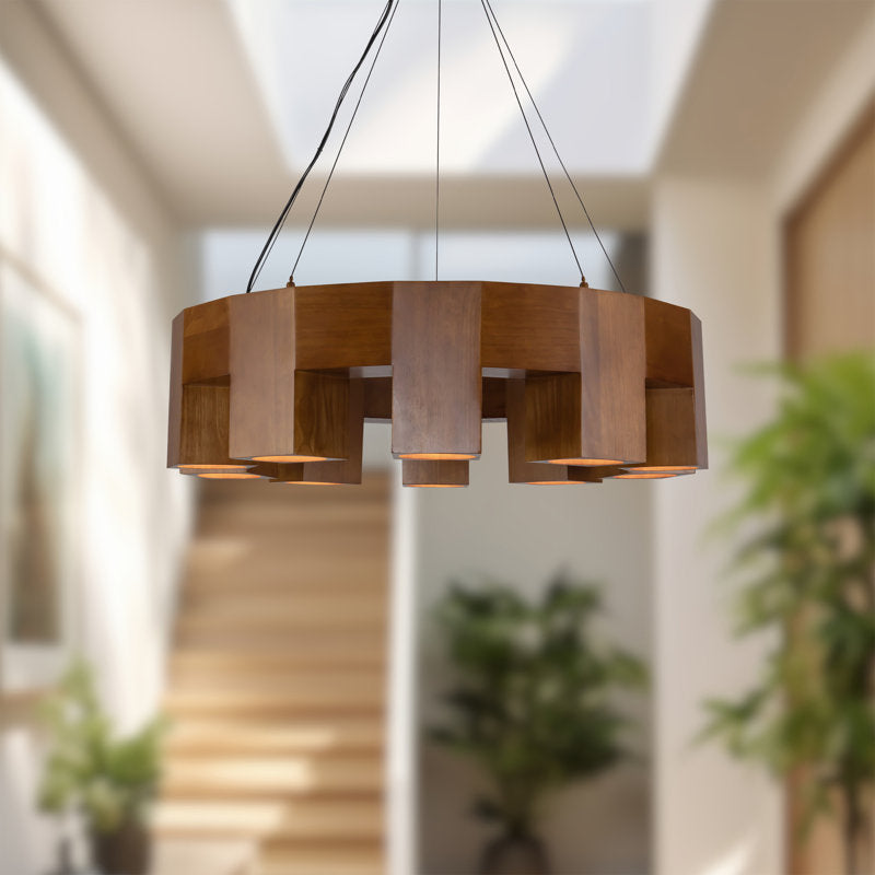 Bosco 35-in Solid Wood Dimmable LED Chandelier with Natural Oak Finish