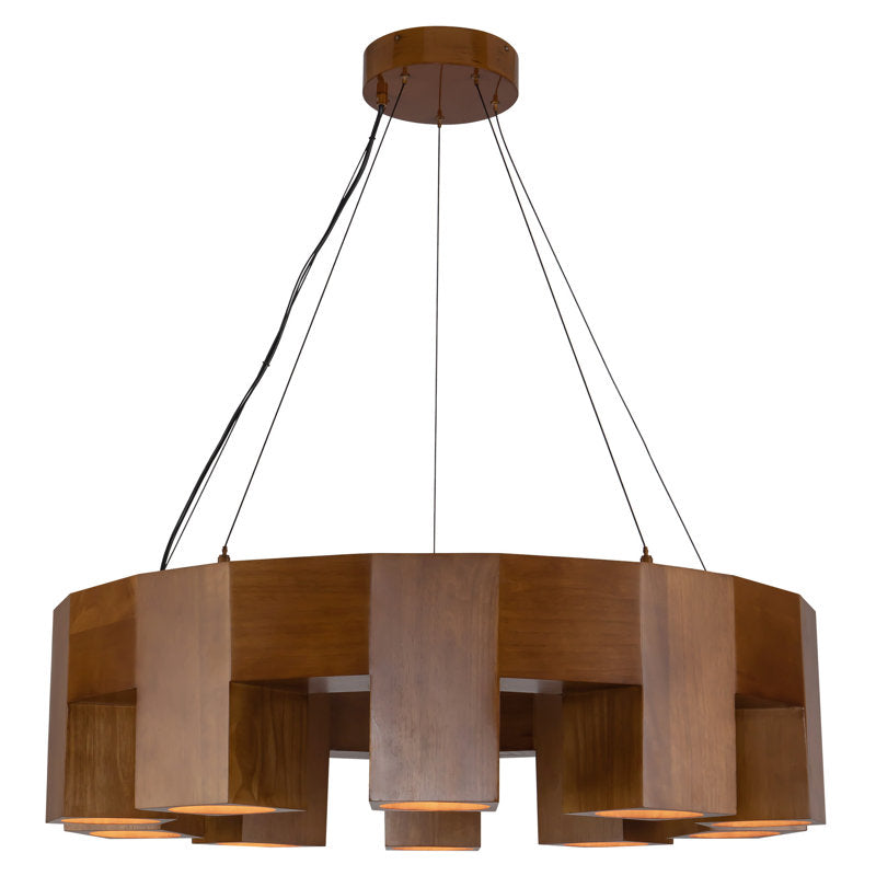 Bosco 35-in Solid Wood Dimmable LED Chandelier with Natural Oak Finish