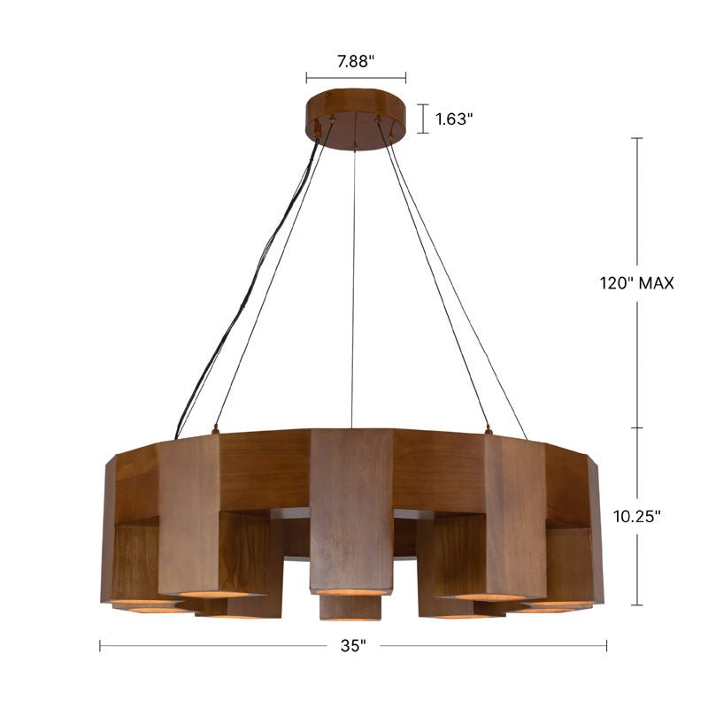 Bosco 35-in Solid Wood Dimmable LED Chandelier with Natural Oak Finish