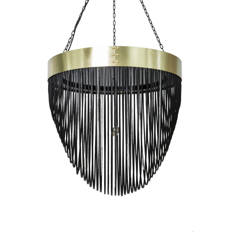 Brass &amp; Leather Fringe Chandelier
