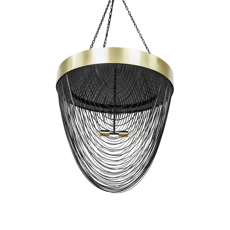 Brass &amp; Leather Fringe Chandelier