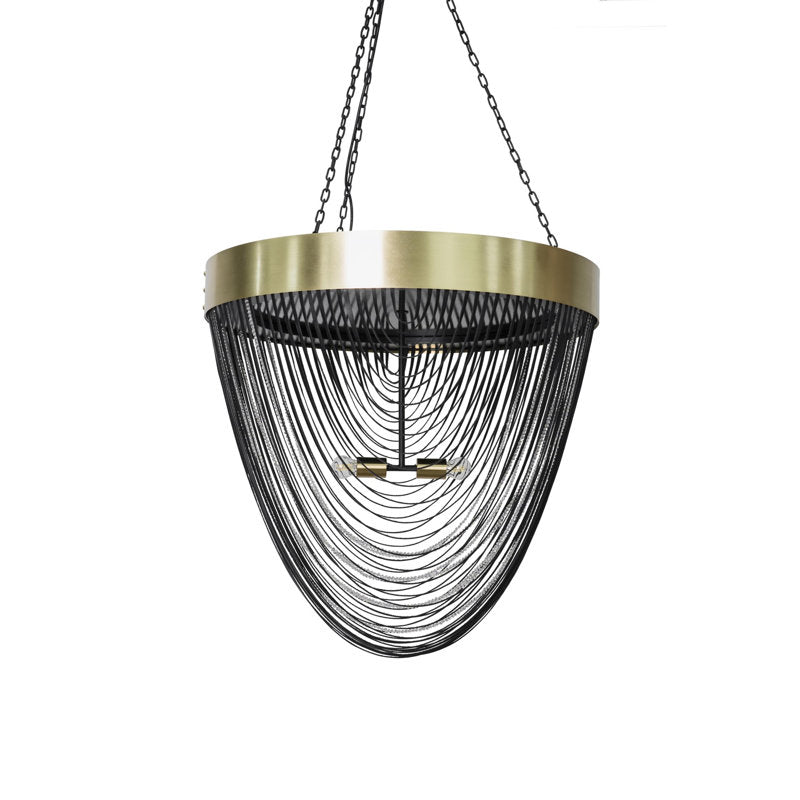 Brass &amp; Leather Fringe Chandelier