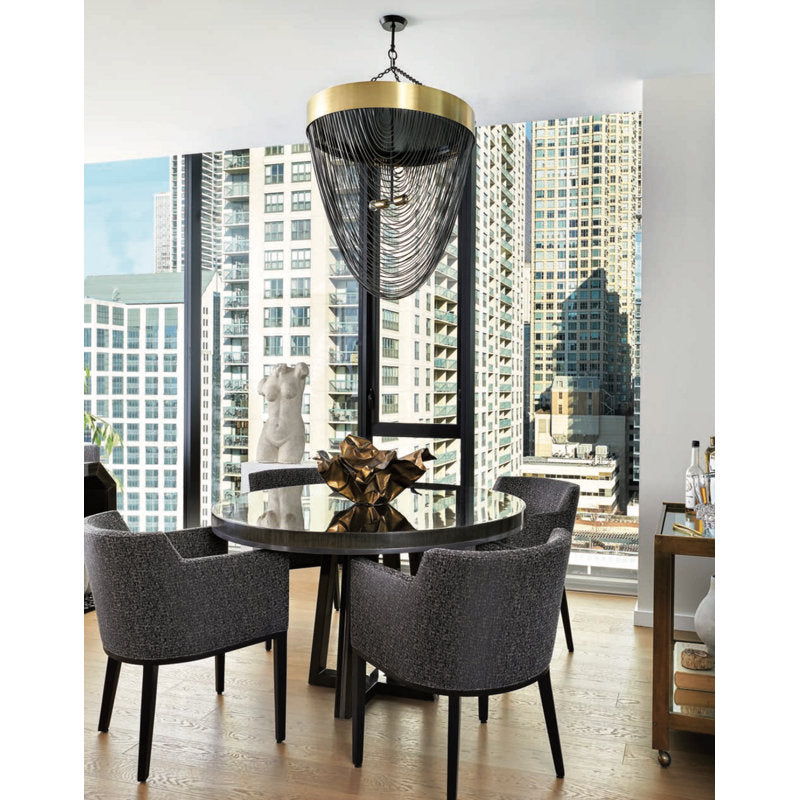 Brass &amp; Leather Fringe Chandelier