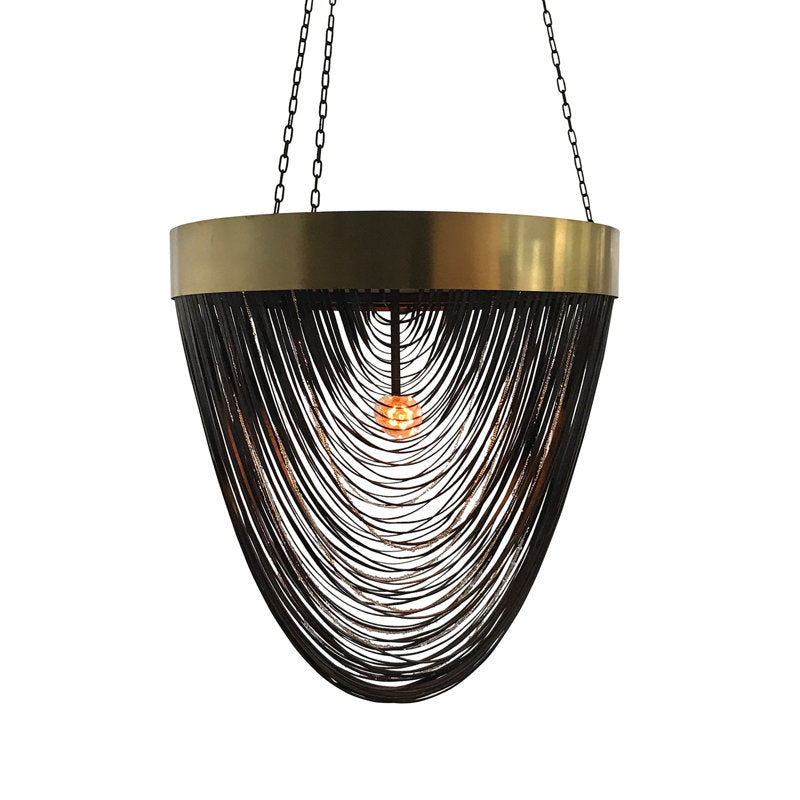 Brass &amp; Leather Fringe Chandelier