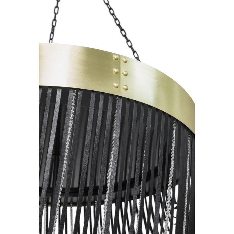 Brass &amp; Leather Fringe Chandelier