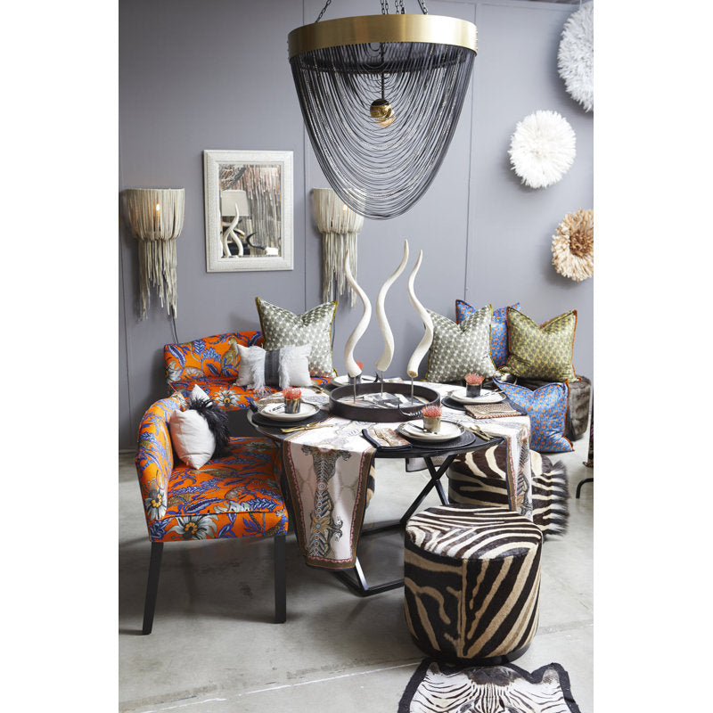 Brass &amp; Leather Fringe Chandelier