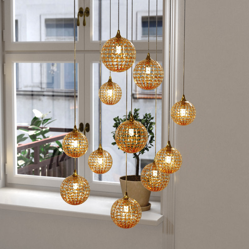 Breeze 11 Amber Glass Pendants Chandelier
