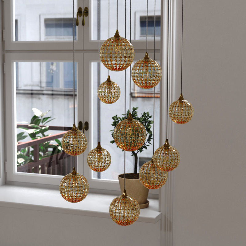 Breeze 11 Amber Glass Pendants Chandelier