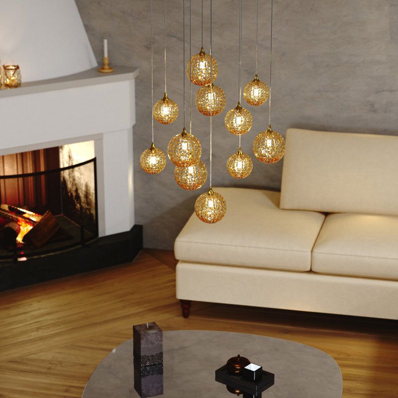 Breeze 11 Amber Glass Pendants Chandelier