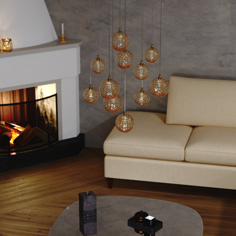 Breeze 11 Amber Glass Pendants Chandelier