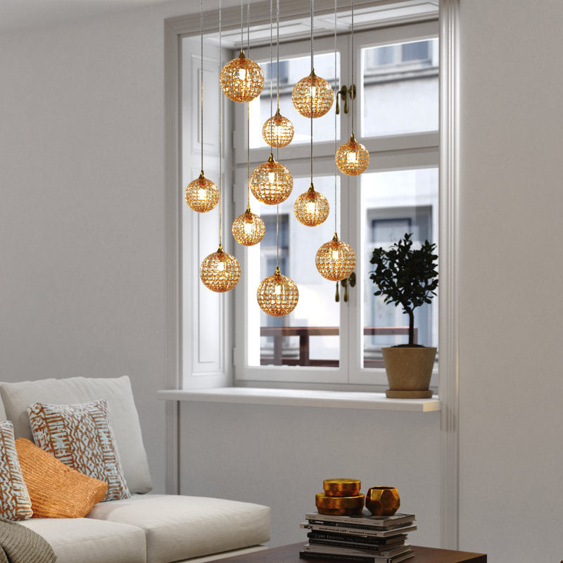 Breeze 11 Amber Glass Pendants Chandelier