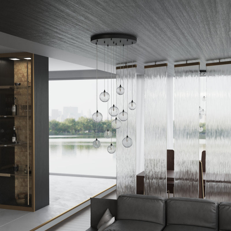 Breeze 11 Grey Glass Pendants Chandelier