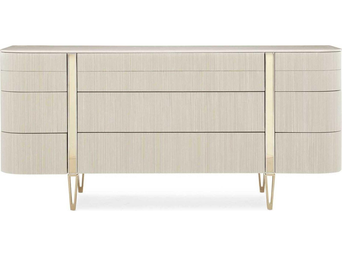 Classic Love at First Sight 9-Drawer Dresser in Matte Pearl and Whisper of Gold