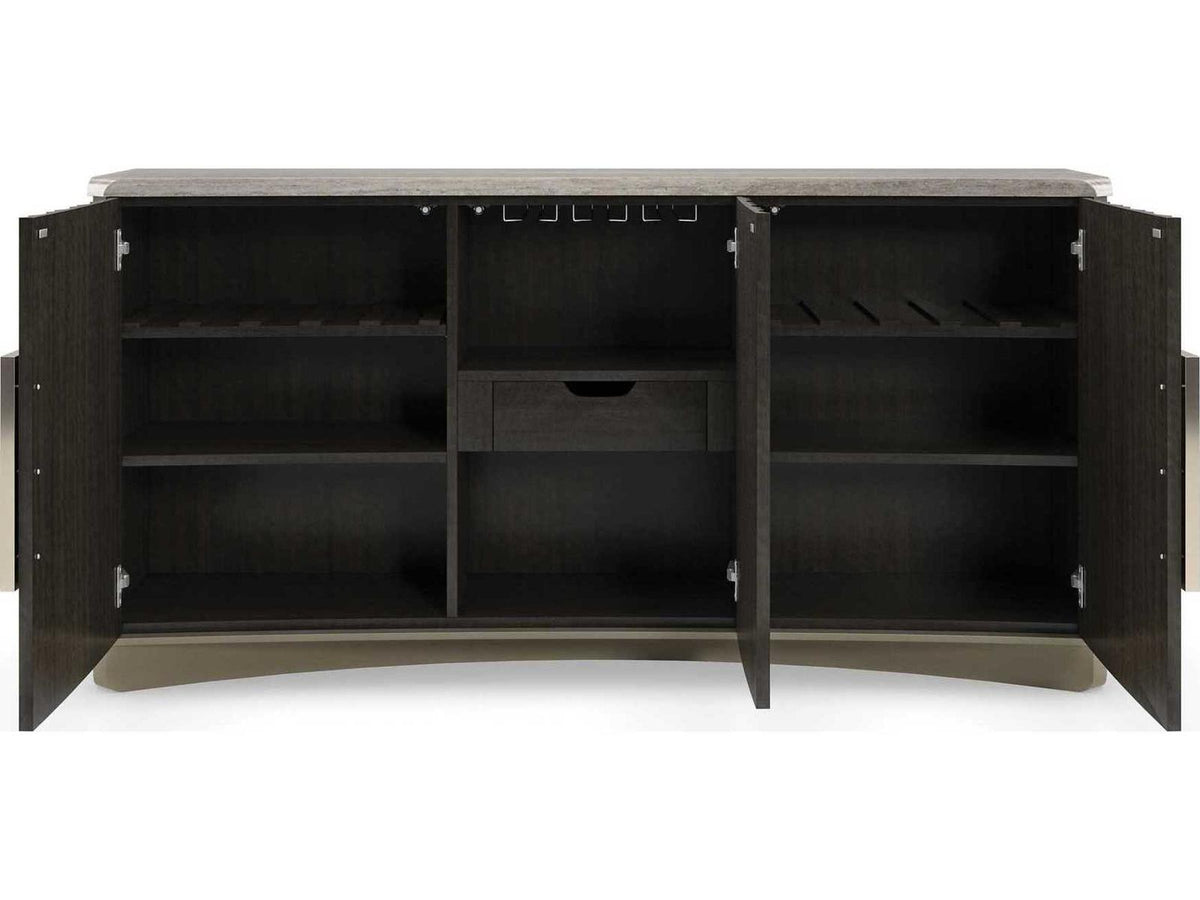 Crushing It Handcrafted Buffet with Silver Travertine Top in Charred Bark