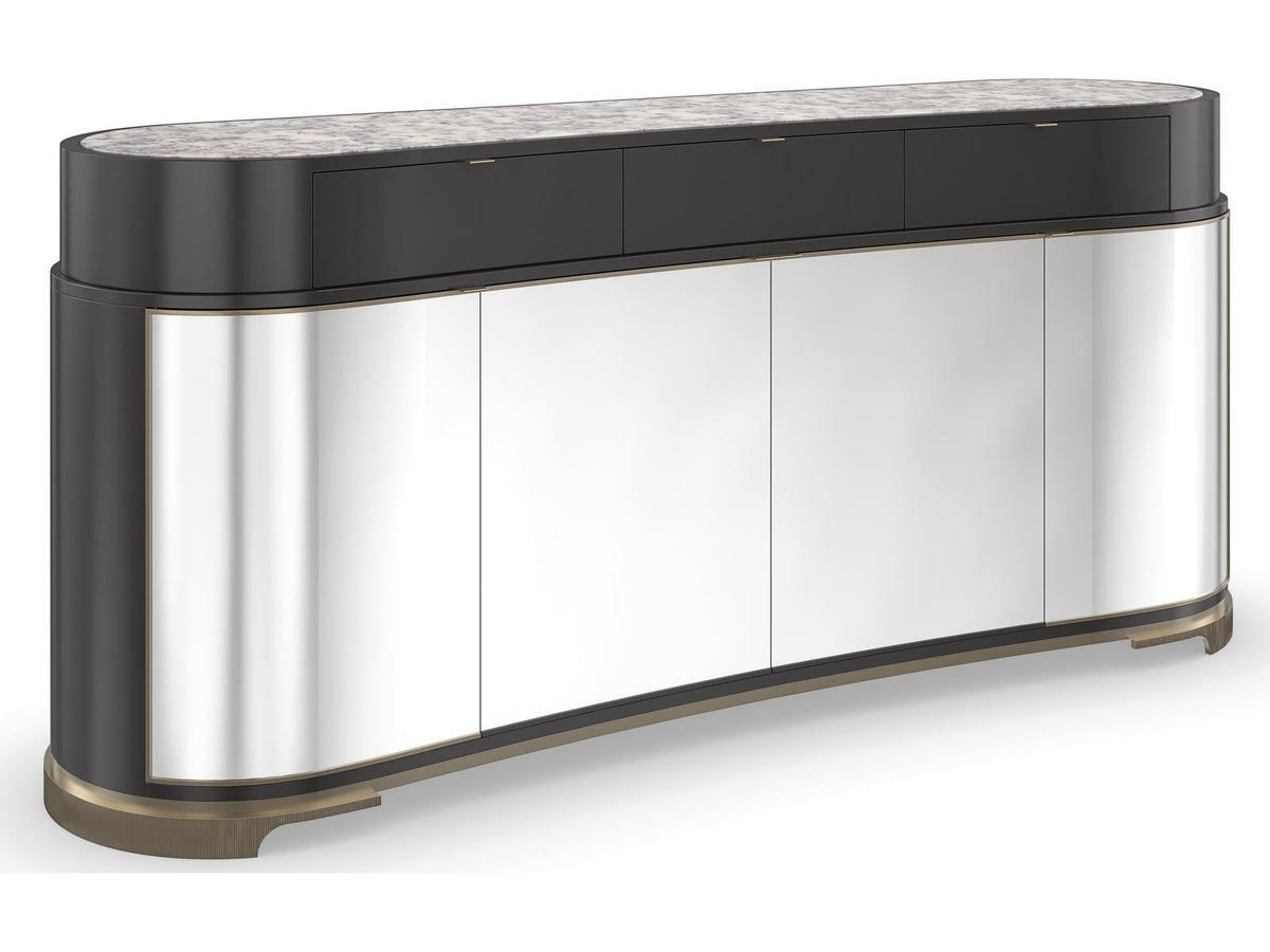 Classic Glace Kidney Bean Sideboard in Almost Black and Polished Silver