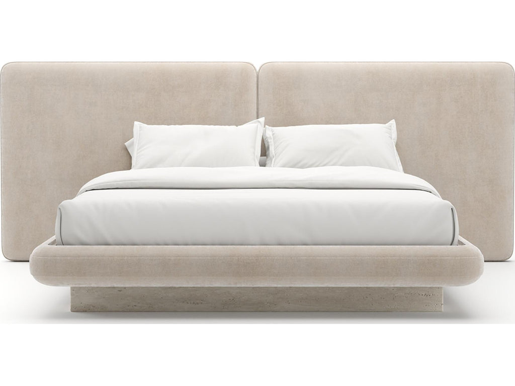 Overlap 2 Panel King Bed Ivory with Travertine Base and Gold Accents